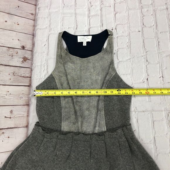 Joy Cioci Women Sleeveless Taylor Dress Merino Wool Leather Size 6 Gray B209 -27 - Picture 2 of 13